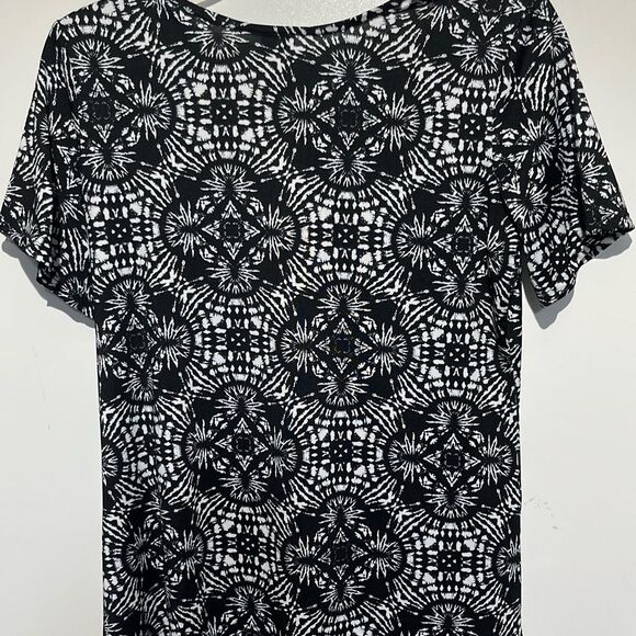 Pacific Beach Women's Black White Geometric Lace Up Short Sleeve T-Shirt Small - Picture 7 of 8